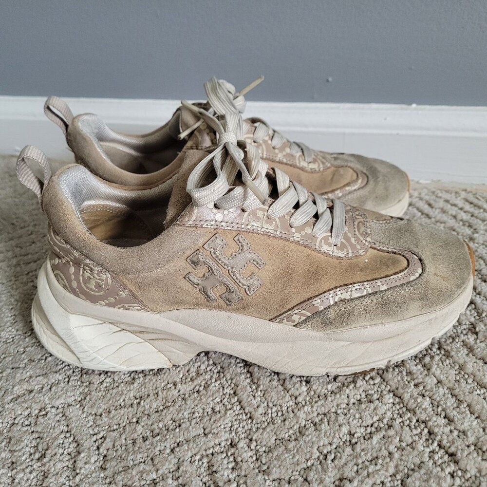 Tory burch T Monogram Good Luck Trainer | Size 7 | Tan (250)
